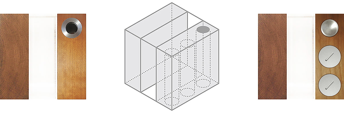 FLOWER 01の俯瞰画像と底面の画像中間にアイソメトリック図