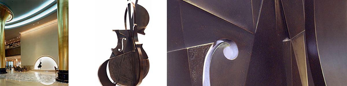 DANCE、チェロがステージ上でダンスしている姿を表現したブロンズ彫刻