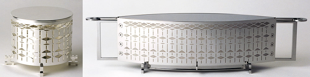 銅材銀メッキの日型香炉とステンレス製の月型香炉